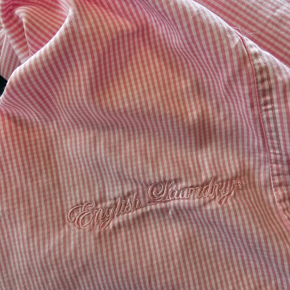 English Laundry men's pink pinstripe button down shirt, embroidery 15 1/… - Picture 6 of 8